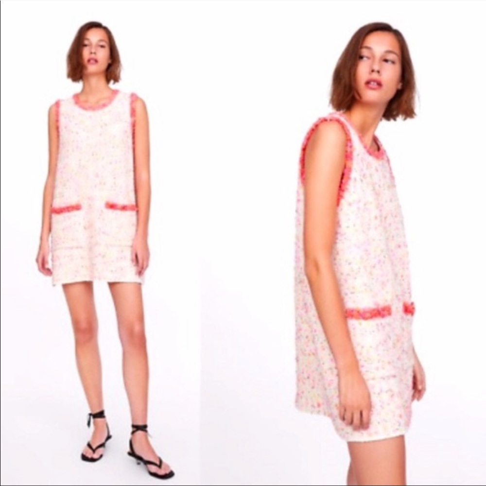Zara Tweed Confetti Shift Knit Dress